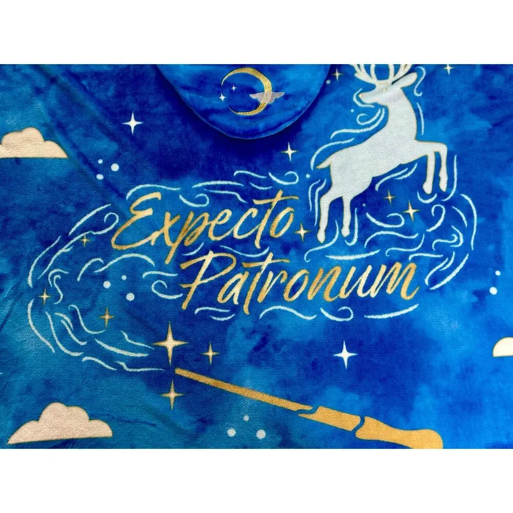 Harry Potter Expecto Patronum Hooded Wearable Blanket 40x72 Blue Wizarding World